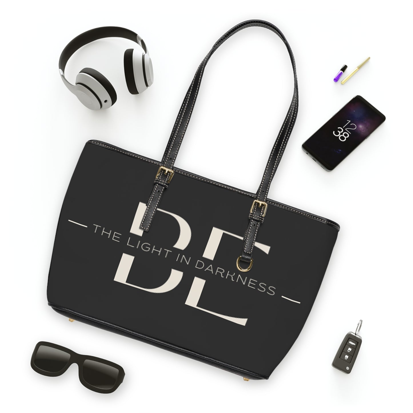 Be The Light in Darkness - Black PU Leather Shoulder Bag