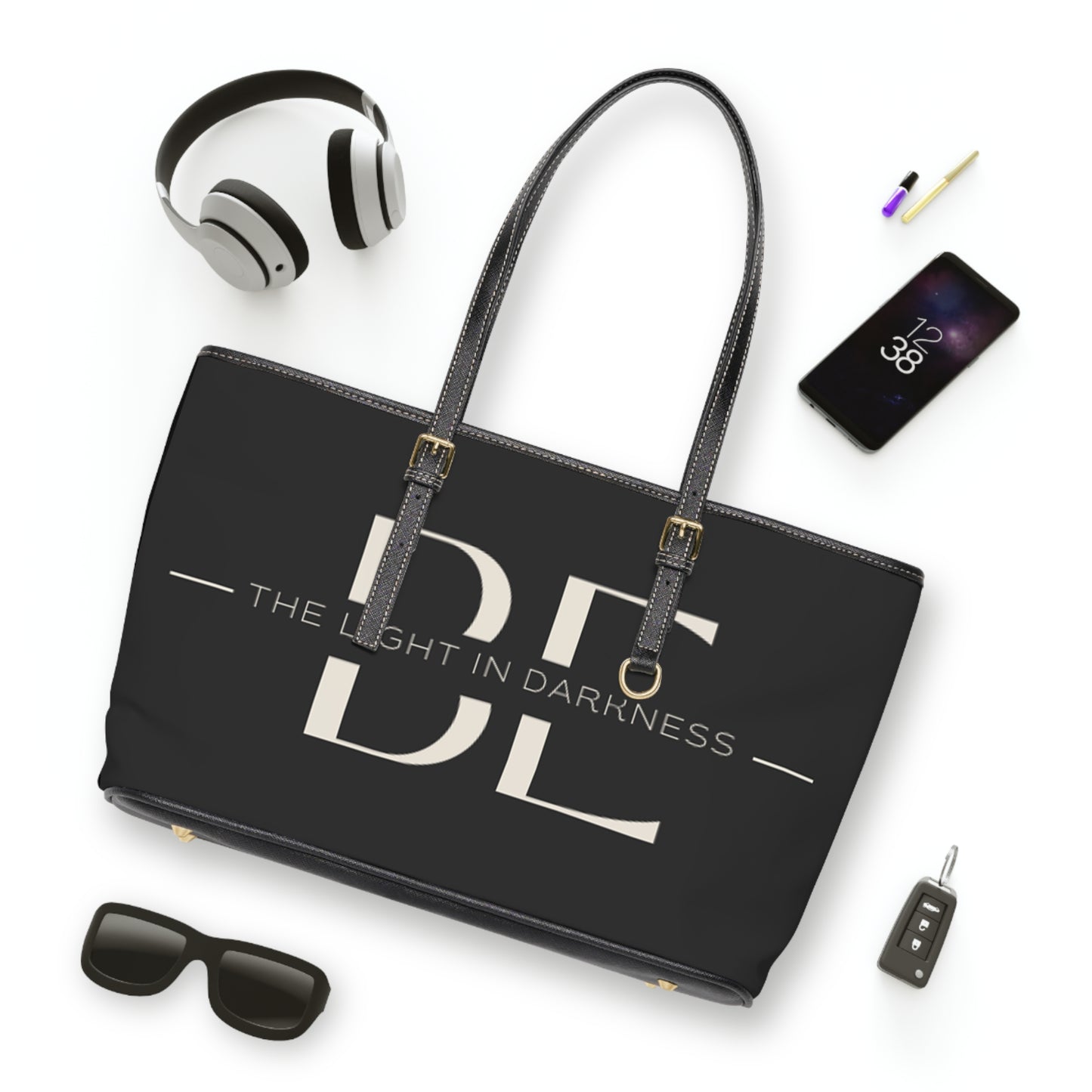 Be The Light in Darkness - Black PU Leather Shoulder Bag